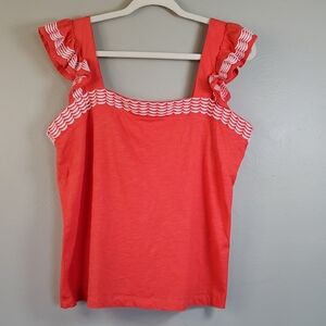 St Johns Bay Coral Ruffled TankTop With White Trim. PL